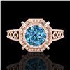Image 2 : 1 ctw Intense Blue Diamond Engagment Art Deco Ring 18k Rose Gold - REF-200F2M