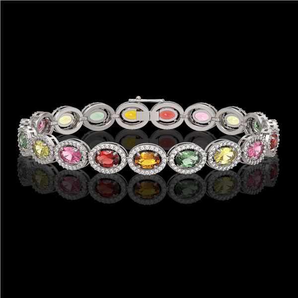 14.25 ctw Multi Color Sapphire & Diamond Micro Pave Bracelet 10k White Gold - REF-304G5W