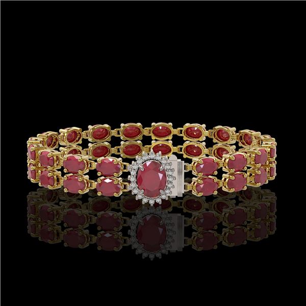 30.12 ctw Ruby & Diamond Bracelet 14K Yellow Gold - REF-336M4G