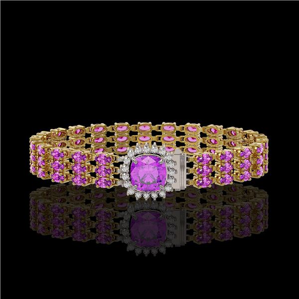 24.75 ctw Amethyst & Diamond Bracelet 14K Yellow Gold - REF-281F8M