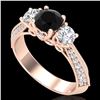Image 1 : 1.81 ctw Fancy Black Diamond Art Deco 3 Stone Ring 18k Rose Gold - REF-180A2N