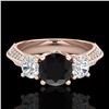 Image 2 : 1.81 ctw Fancy Black Diamond Art Deco 3 Stone Ring 18k Rose Gold - REF-180A2N