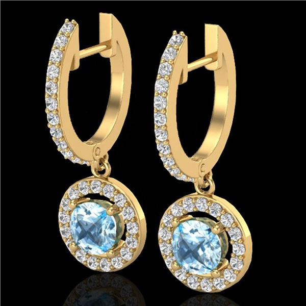 1.75 ctw Sky Topaz & Micro Pave VS/SI Diamond Earrings 18k Yellow Gold - REF-82M8G