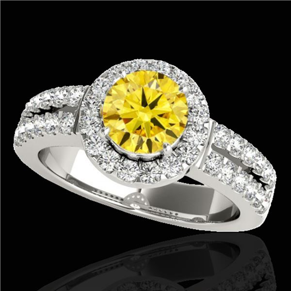 1.5 ctw Certified SI/I Fancy Intense Yellow Diamond Ring 10k White Gold - REF-218N2F