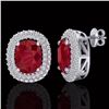 Image 2 : 6.30 ctw Ruby & Micro Pave VS/SI Diamond Earrings 18k White Gold - REF-160R9K