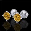 Image 1 : 1.5 ctw Intense Fancy Yellow Diamond Art Deco Earrings 18k White Gold - REF-106H4R