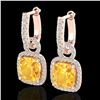 Image 1 : 7 ctw Citrine & Micro Pave VS/SI Diamond Earrings 14k Rose Gold - REF-100G2W