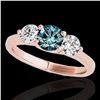 Image 1 : 2 ctw SI Certified Fancy Blue Diamond 3 Stone Ring 10k Rose Gold - REF-211X4A