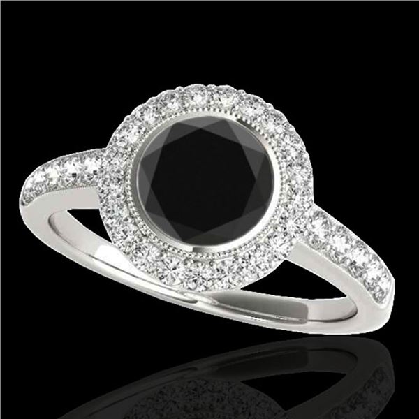 1.5 ctw Certified VS Black Diamond Solitaire Halo Ring 10k White Gold - REF-62H8R