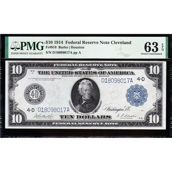 1914 $10 Cleveland FRN PMG 63EPQ