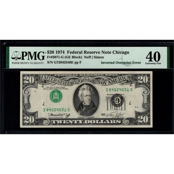 1974 $20 ERROR Inverted Overprint FRN PMG 40