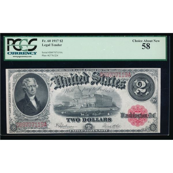 1917 $2 Legal Tender Note PCGS 58