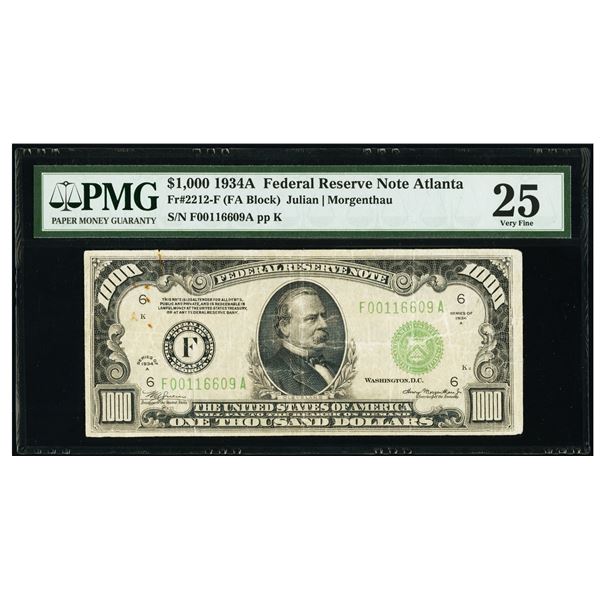 1934A $1000 Atlanta FRN PMG 25