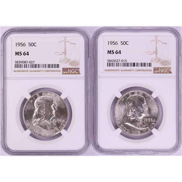 Lot of (2) 1956 Franklin Half Dollar Coins NGC MS64