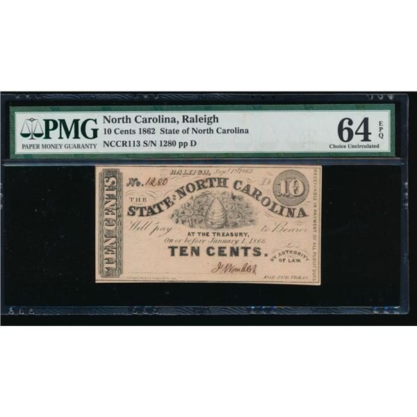 10 Cent Raleigh NC Obsolete Note PMG 64EPQ