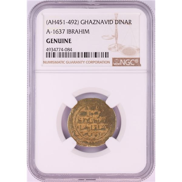 AH451-492 Ghaznavid Dinar A-1637 Ibrahim Gold Coin NGC Genuine