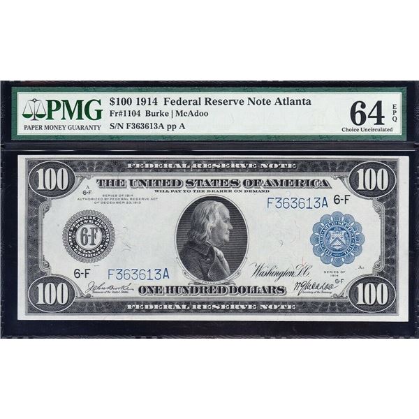 1914 $100 Atlanta FRN PMG 64EPQ