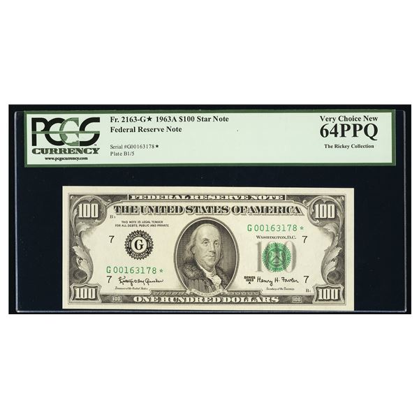 1963A $100 STAR Chicago FRN PCGS 64PPQ
