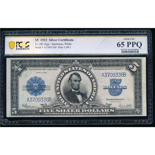 1923 $5 Lincoln Porthole Silver Cert PCGS 65PPQ