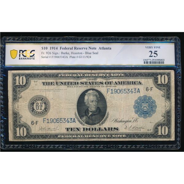 1914 $10 Atlanta FRN PCGS 25