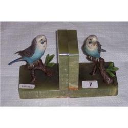 PAIR OF ONYX COLD PAINTED BUDGIE BOOK ENDS