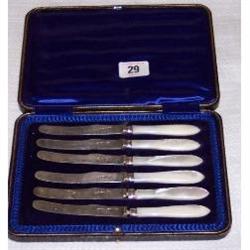 CASED SET OF 6 MOTHER OF PEARL HANDLED SHE