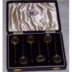 CASED SET OF 6 BIRMINGHAM SILVER COFFEE BE