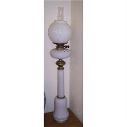MILK GLASS PARAFIN LAMP WITH SHADE AND FUN