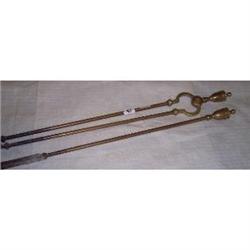 BRASS POKER AND TONGS