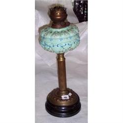 DOUBLE BURNER PARAFIN LAMP ON REEDED BRASS