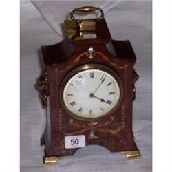 MAHOGANY MANTLE CLOCK WITH MOTHER OF PEARL