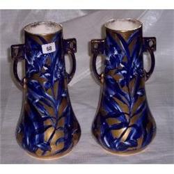 PAIR OF 12½" BLUE AND GILT ART NOUVEAU STY
