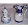 Image 1 : FIGURED BLUE AND WHITE EWER AND 9½" BLUE A