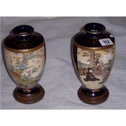PAIR OF 7" SATSUMA JAPANESE FLOWER VASES O