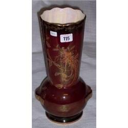 12" CROWN DEVON PECOCK DESIGN VASE