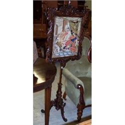 FINE VICTORIAN ROSEWOOD POLE SCREEN ON TRI