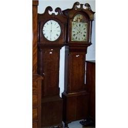 OAK CASED GRANDFATHER CLOCK WITH PAINTED D