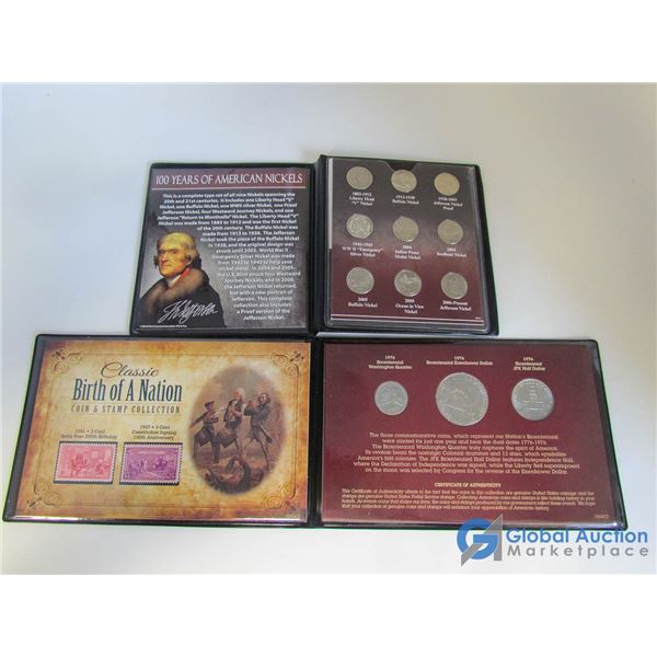 "100 Years of American Nickels" Coin Set & "Birth of a Nation" Coin & Stamp Collection