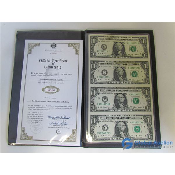 (1) Sheet of US Government Issued Uncut 2009 $1 Bills