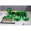 Image 1 : Green Glass Dishware - Glasses, Vases, Candy Dishes