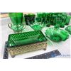 Image 2 : Green Glass Dishware - Glasses, Vases, Candy Dishes