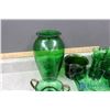 Image 4 : Green Glass Dishware - Glasses, Vases, Candy Dishes
