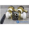 Image 2 : (7) Gold Metal Door Knobs With White Porcelain Inserts