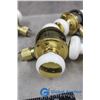 Image 3 : (7) Gold Metal Door Knobs With White Porcelain Inserts