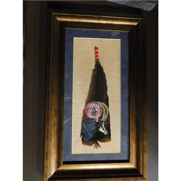 Turkey Feather Painted with a Sable and the Lion and Shield SCI logo