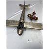 Image 2 : 2 Vintage Looking Airplanes Made of Tin With Spinning Propellers- Large Airplane is 21" L x 24" w Gr