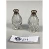 Image 1 : Cornflower Etched Glass, Sterling Silver Tops, Salt and Peppper Shakers