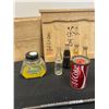 Image 2 : Nice Collectible Lot of Mini Pop Bottle, Inkwell, Coca Cola Sharpener in Wooden Box
