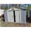 Image 1 : Metal Yard Shed 8'x10' w/ Plastic Floor Cover From Estate Please contact For Viewing 204-232-4107- L