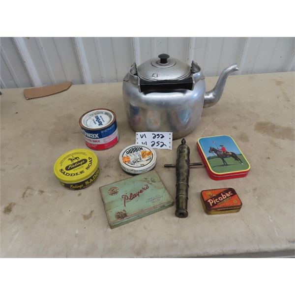 Alum Kettle, Picobec Tobacco Tin, Cannon Barrel, Saddle Soap Tin, Plus